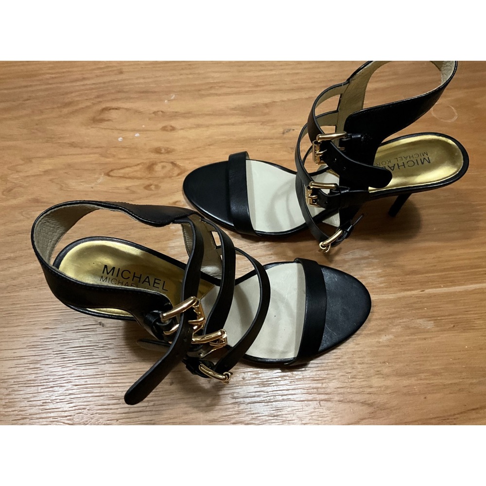 Michael Michael Kors Black Leather Multi Buckle Strappy Stiletto Sandals 8M